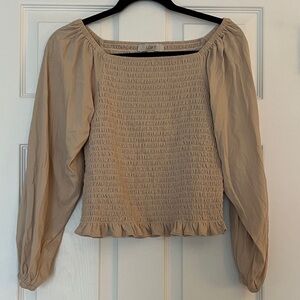 LOFT Women's Beige Smocked Blouse